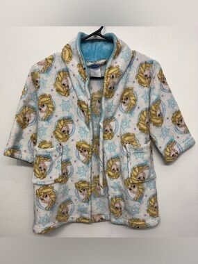 Disney Frozen Elsa Blue & White Plush Bathrobe Kids Girls Size 4t